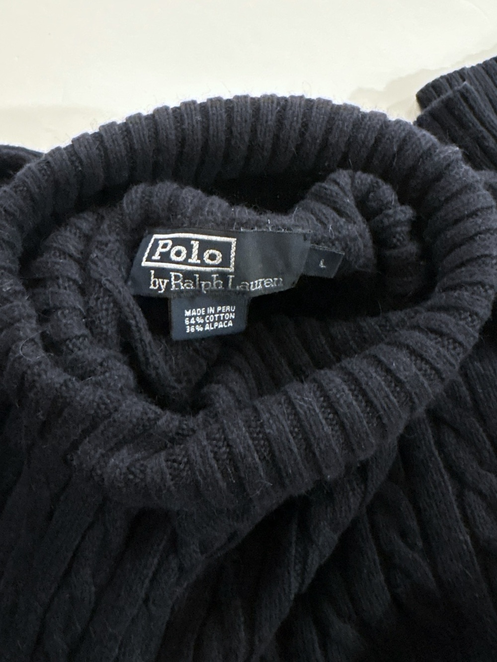 Polo Ralph Lauren Mens L Navy Alpaca Cotton Cable Knit Turtleneck Peru Old Money - Picture 4 of 7